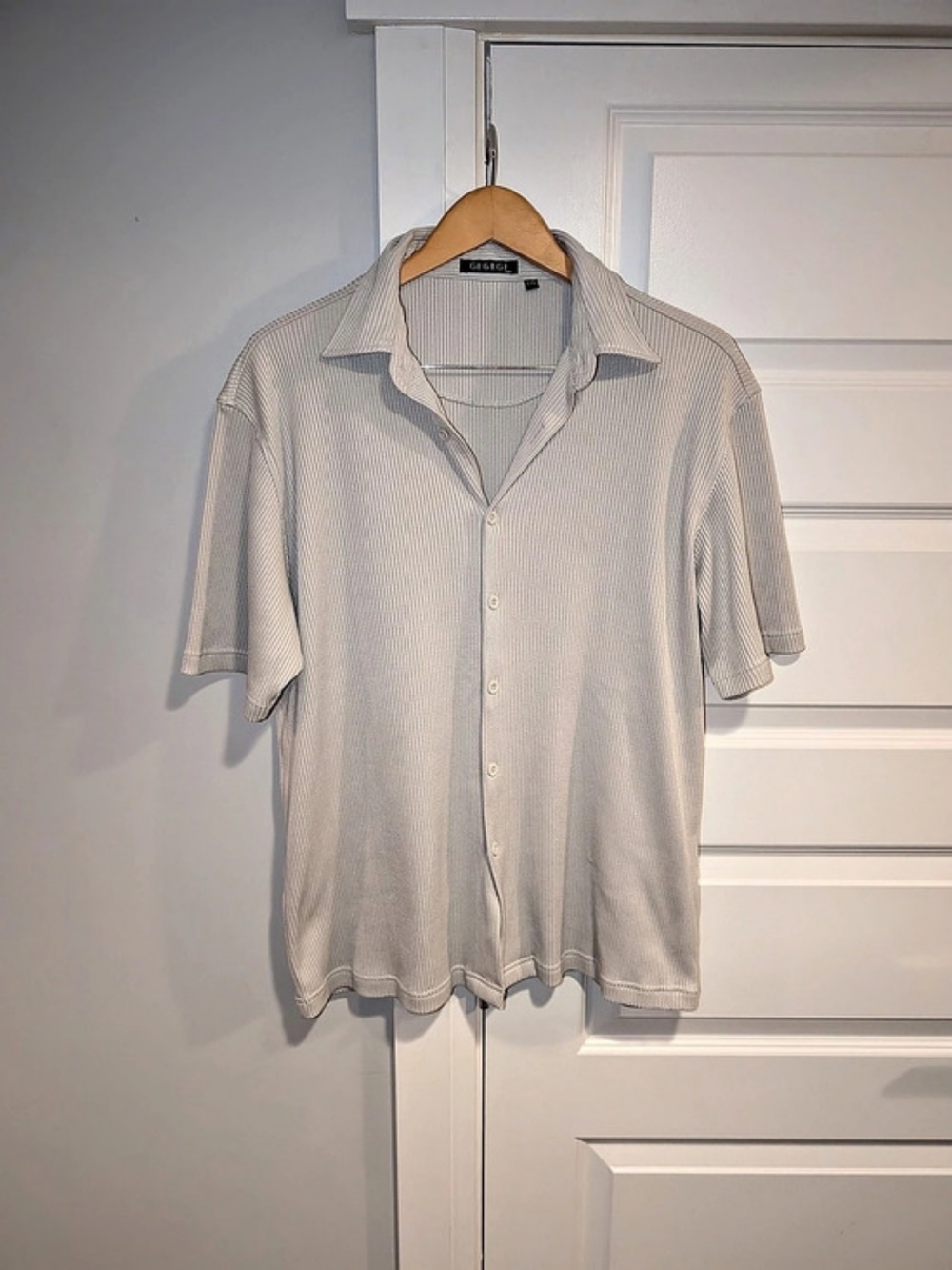 Men's Ribbed Short Sleeve Dress Shirt Silver